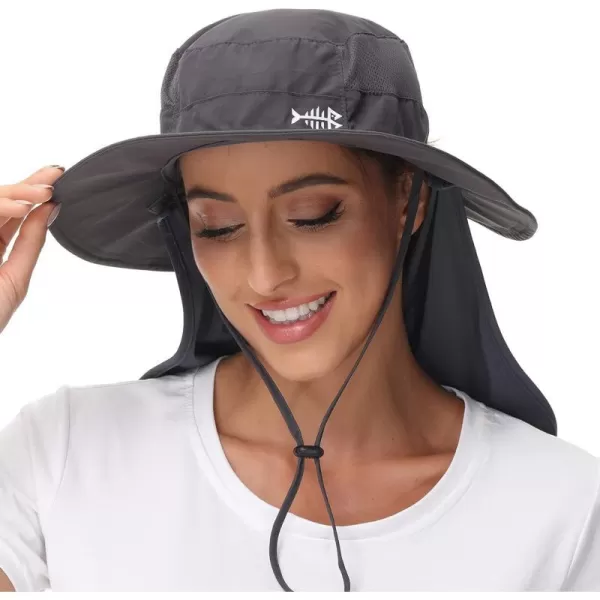 BASSDASH Women UPF 50 Sun Hat with Ponytail Hole Neck Flap Water Resistant Fishing OutdoorDark Grey