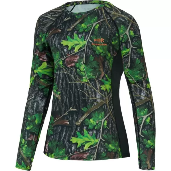 BASSDASH Womens Camo Hunting Shirt Long Sleeve UPF 50 Sun Protection Performance Tee Fishing HikingGreen Leaf Camo