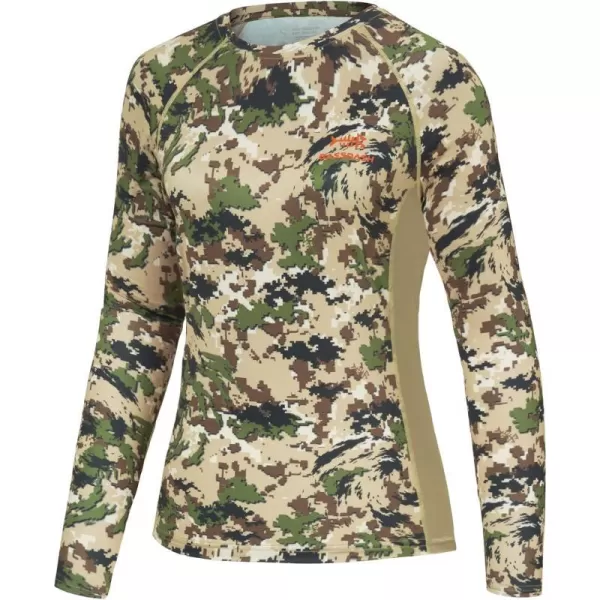 BASSDASH Womens Camo Hunting Shirt Long Sleeve UPF 50 Sun Protection Performance Tee Fishing HikingHighland