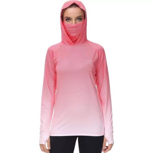 BASSDASH Womens Fishing Hoodie Shirt With Face Mask Thumb Holes UPF 50 FS23WRed Spot Gradient