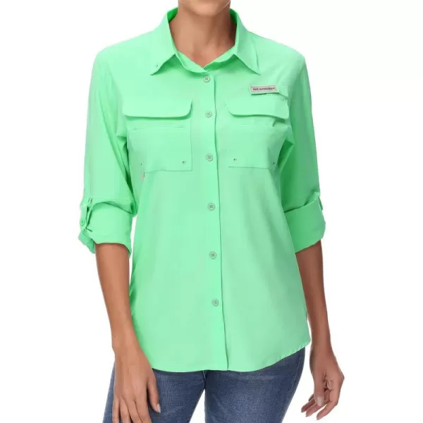 BASSDASH Womens UPF 50 Long Sleeve Fishing Hiking Button Down Shirt Performance Quick Dry FS21WBright Mint Green