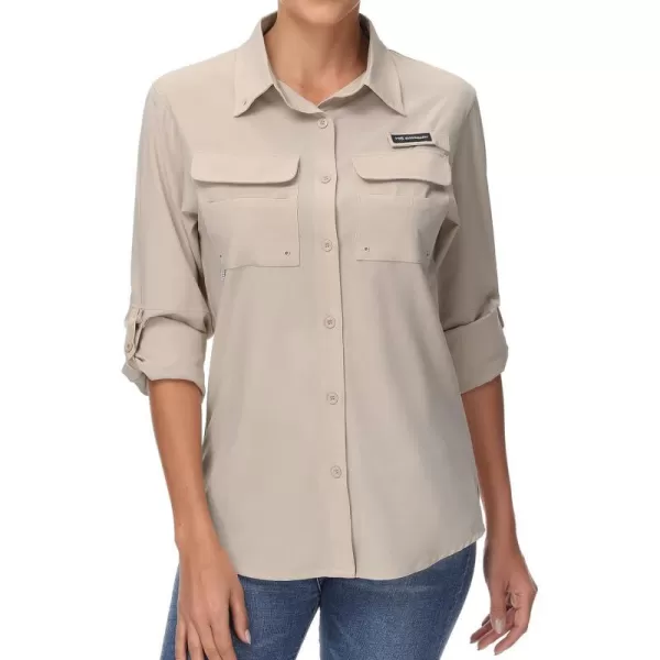 BASSDASH Womens UPF 50 Long Sleeve Fishing Hiking Button Down Shirt Performance Quick Dry FS21WKhaki