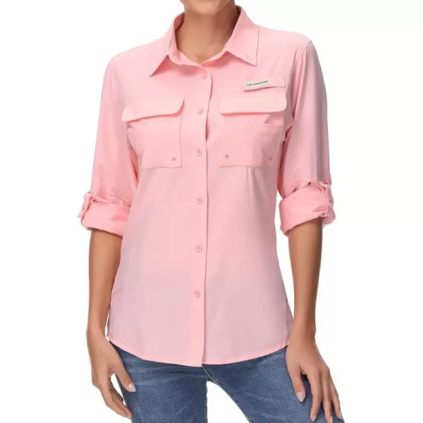 BASSDASH Womens UPF 50 Long Sleeve Fishing Hiking Button Down Shirt Performance Quick Dry FS21WPeachy Pink