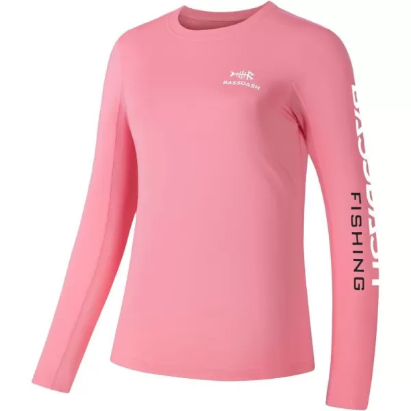 BASSDASH Womens UPF 50 UV Sun Protection Long Sleeve Shirts Quick Dry TShirt for Fishing Hiking KayakingFlamingo PinkWhite Logo