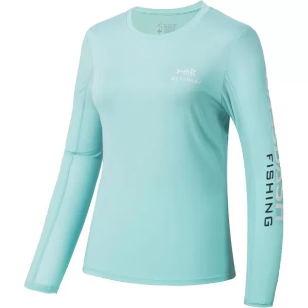 BASSDASH Womens UPF 50 UV Sun Protection Long Sleeve Shirts Quick Dry TShirt for Fishing Hiking KayakingSeafoamWhite Logo