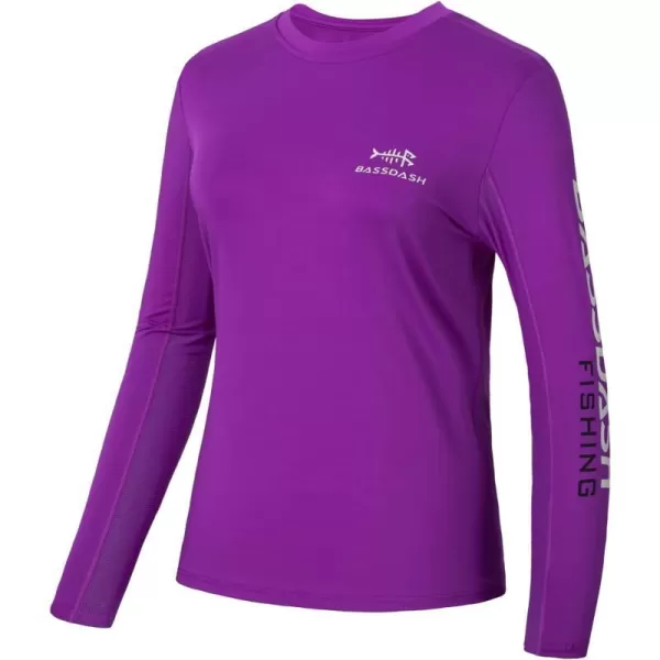 BASSDASH Womens UPF 50 UV Sun Protection Long Sleeve Shirts Quick Dry TShirt for Fishing Hiking KayakingVioletWhite Logo