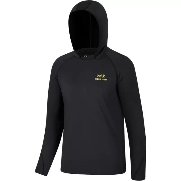 BASSDASH Youth UPF50 Performance T Shirt with Hood Long Sleeve Fishing Hiking Sun Shirt FS03YBlack