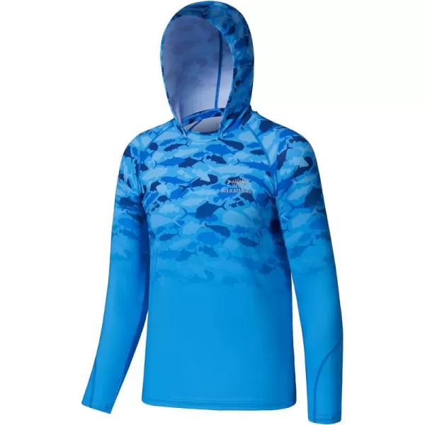 BASSDASH Youth UPF50 Performance T Shirt with Hood Long Sleeve Fishing Hiking Sun Shirt FS03YBlue Fish Gradient