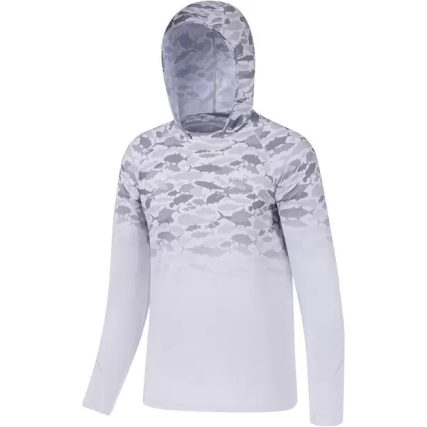 BASSDASH Youth UPF50 Performance T Shirt with Hood Long Sleeve Fishing Hiking Sun Shirt FS03YGrey Fish Gradient