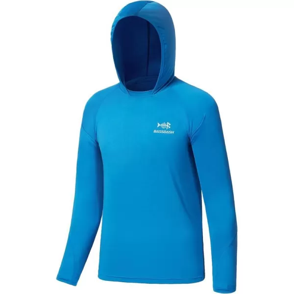 BASSDASH Youth UPF50 Performance T Shirt with Hood Long Sleeve Fishing Hiking Sun Shirt FS03YMalibu Blue