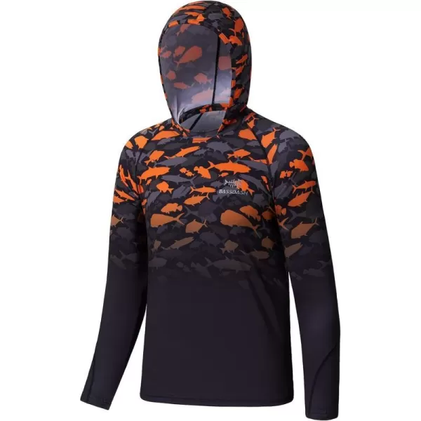 BASSDASH Youth UPF50 Performance T Shirt with Hood Long Sleeve Fishing Hiking Sun Shirt FS03YOrange Fish Gradient