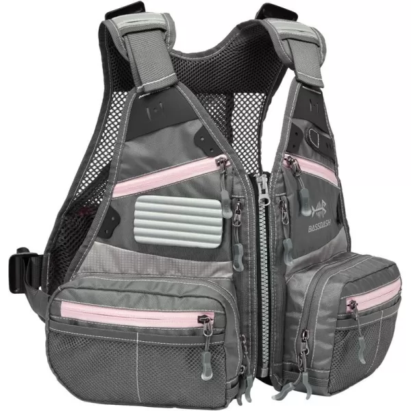 BASSDASH Youths Kids Fly Fishing Vest for Adjustable Size with Multiple Pockets Trout Bass Fishing Gear FV09GreyLight Pink