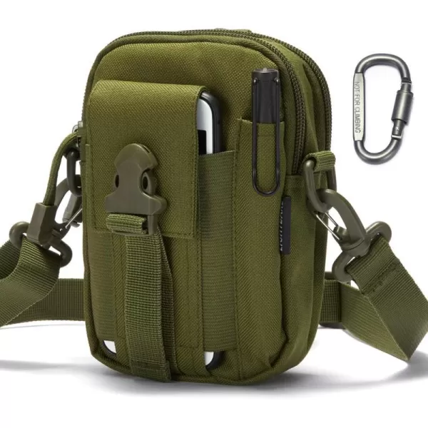 Bassdash LightBare Series Tactical Molle Pouch Multipurpose EDC Crossbody Bag Waistpack Compact Gadget Pouch with Cell Phone Holster HolderArmy Green