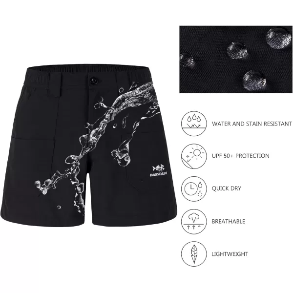 BASSDASH Youth 5quot Fishing Shorts UPF 50 Water Resistant Quick Dry Boys Girls Hiking Cargo Shorts with Pockets FP03YBlack