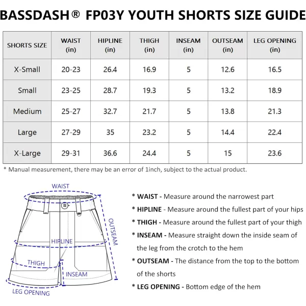 BASSDASH Youth 5quot Fishing Shorts UPF 50 Water Resistant Quick Dry Boys Girls Hiking Cargo Shorts with Pockets FP03YBlack