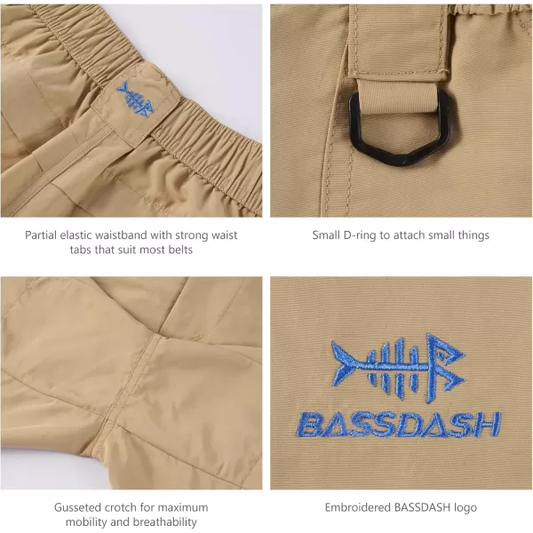 BASSDASH Youth 5quot Fishing Shorts UPF 50 Water Resistant Quick Dry Boys Girls Hiking Cargo Shorts with Pockets FP03YKhaki