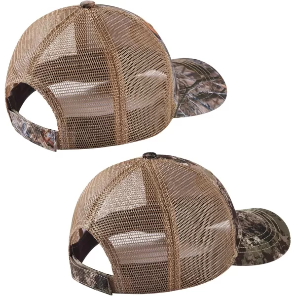 BASSDASH 2 Pack Altimate Fishing Hunting Hat Mesh Back for Men Women Adjustable Baseball Trucker Cap Camo Blaze OrangeAutumn Forest  Grunge Camo