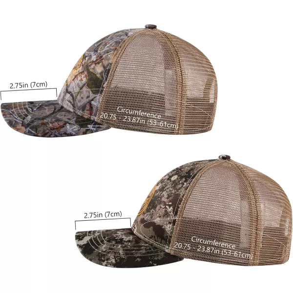 BASSDASH 2 Pack Altimate Fishing Hunting Hat Mesh Back for Men Women Adjustable Baseball Trucker Cap Camo Blaze OrangeAutumn Forest  Grunge Camo