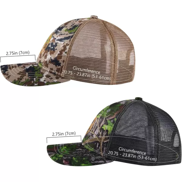 BASSDASH 2 Pack Altimate Fishing Hunting Hat Mesh Back for Men Women Adjustable Baseball Trucker Cap Camo Blaze OrangeHighland  Green Leaf