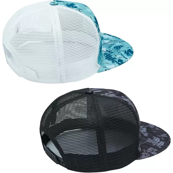 BASSDASH 2 Pack Flat Brim Trucker Cap Adjustable Snapback Hat Mesh Back for Men Women Fishing HuntingOcean Digital Camo  Night Digital Camo