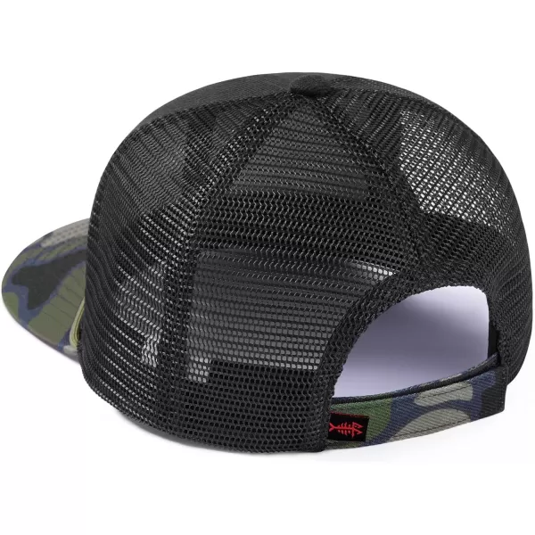 BASSDASH Camo Rope Trucker Hat Adjustable Embroidered Baseball Cap Mesh Back for Duck Deer Hunting Fly Fishing CampingBlackLargemouth Bass