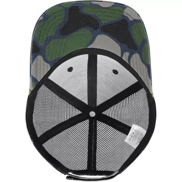 BASSDASH Camo Rope Trucker Hat Adjustable Embroidered Baseball Cap Mesh Back for Duck Deer Hunting Fly Fishing CampingBlackLargemouth Bass