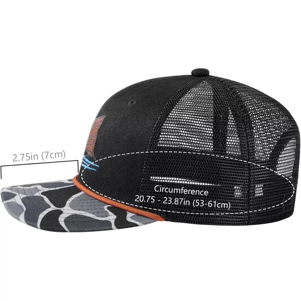 BASSDASH Camo Rope Trucker Hat Adjustable Embroidered Baseball Cap Mesh Back for Duck Deer Hunting Fly Fishing CampingBlackRed Fish