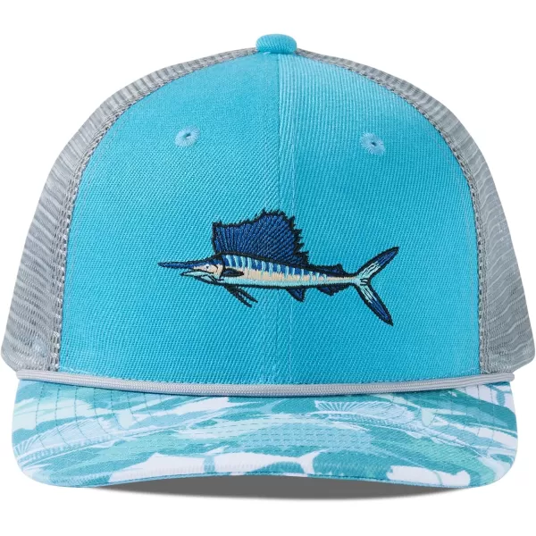 BASSDASH Camo Rope Trucker Hat Adjustable Embroidered Baseball Cap Mesh Back for Duck Deer Hunting Fly Fishing CampingCyan BlueMarlin