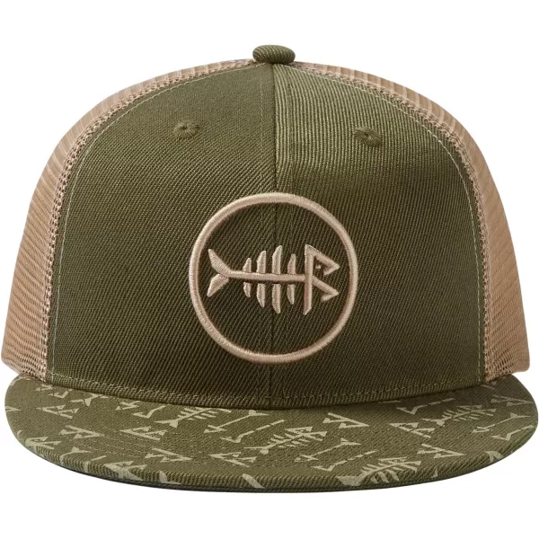 BASSDASH Flat Brim Trucker Cap Adjustable Snapback Hat Mesh Back for Men WomenArmy Green