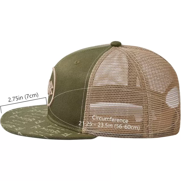 BASSDASH Flat Brim Trucker Cap Adjustable Snapback Hat Mesh Back for Men WomenArmy Green