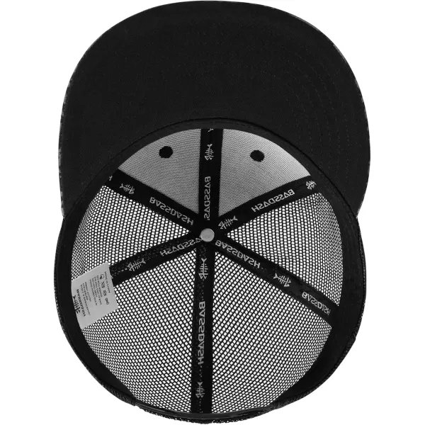 BASSDASH Flat Brim Trucker Cap Adjustable Snapback Hat Mesh Back for Men WomenBlack Geometry