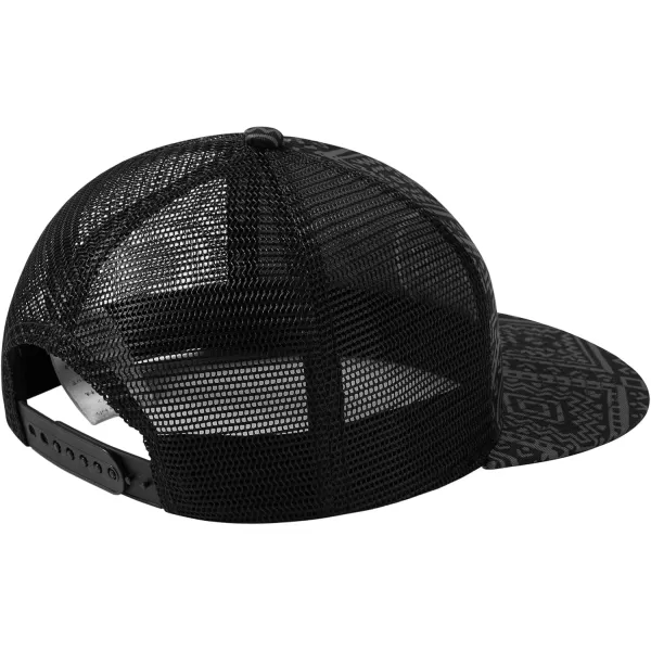 BASSDASH Flat Brim Trucker Cap Adjustable Snapback Hat Mesh Back for Men WomenBlack Geometry