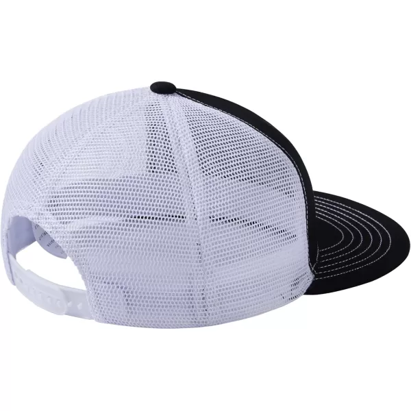 BASSDASH Flat Brim Trucker Cap Adjustable Snapback Hat Mesh Back for Men WomenBlack and White