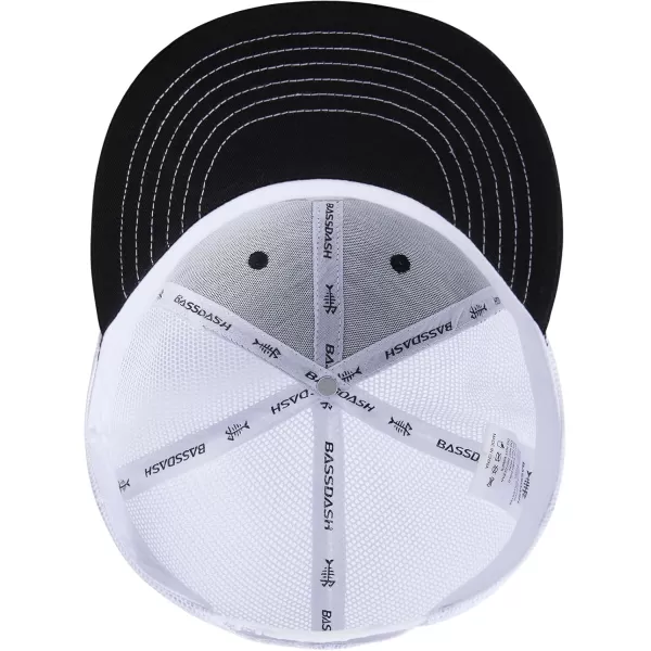 BASSDASH Flat Brim Trucker Cap Adjustable Snapback Hat Mesh Back for Men WomenBlack and White