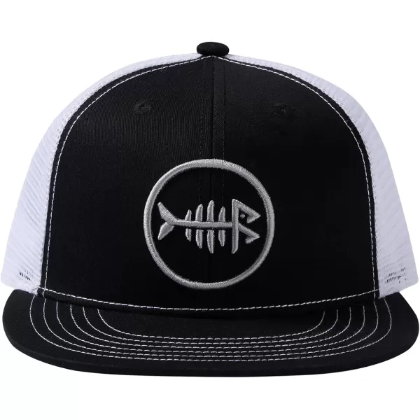 BASSDASH Flat Brim Trucker Cap Adjustable Snapback Hat Mesh Back for Men WomenBlack and White