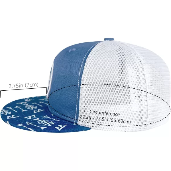 BASSDASH Flat Brim Trucker Cap Adjustable Snapback Hat Mesh Back for Men WomenBlue