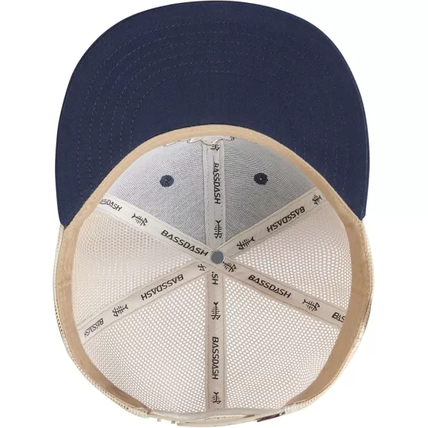 BASSDASH Flat Brim Trucker Cap Adjustable Snapback Hat Mesh Back for Men WomenDark Blue Fish Maple