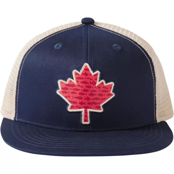 BASSDASH Flat Brim Trucker Cap Adjustable Snapback Hat Mesh Back for Men WomenDark Blue Fish Maple