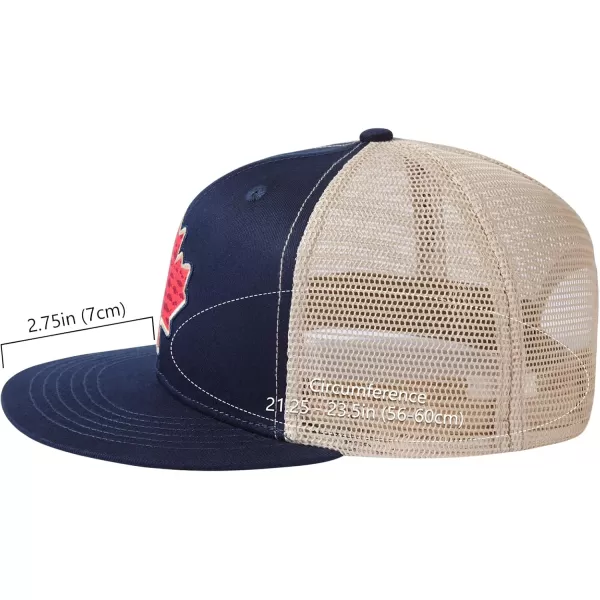 BASSDASH Flat Brim Trucker Cap Adjustable Snapback Hat Mesh Back for Men WomenDark Blue Fish Maple