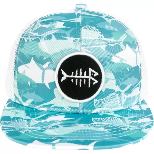 BASSDASH Flat Brim Trucker Cap Adjustable Snapback Hat Mesh Back for Men WomenFish Camo