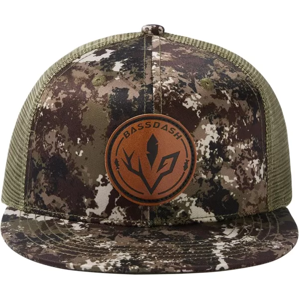 BASSDASH Flat Brim Trucker Cap Adjustable Snapback Hat Mesh Back for Men WomenGrunge Camo