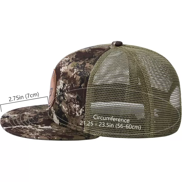 BASSDASH Flat Brim Trucker Cap Adjustable Snapback Hat Mesh Back for Men WomenGrunge Camo