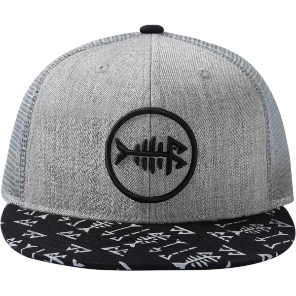 BASSDASH Flat Brim Trucker Cap Adjustable Snapback Hat Mesh Back for Men WomenHeather Grey and Black