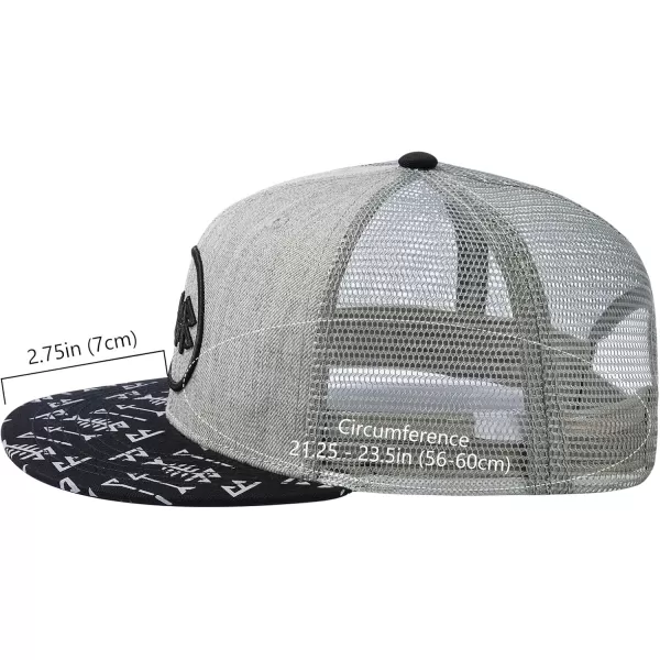 BASSDASH Flat Brim Trucker Cap Adjustable Snapback Hat Mesh Back for Men WomenHeather Grey and Black