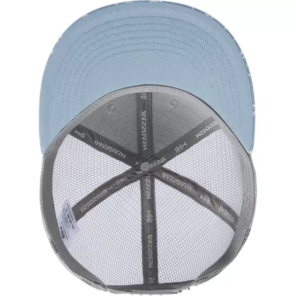 BASSDASH Flat Brim Trucker Cap Adjustable Snapback Hat Mesh Back for Men WomenHeather Grey and Blue