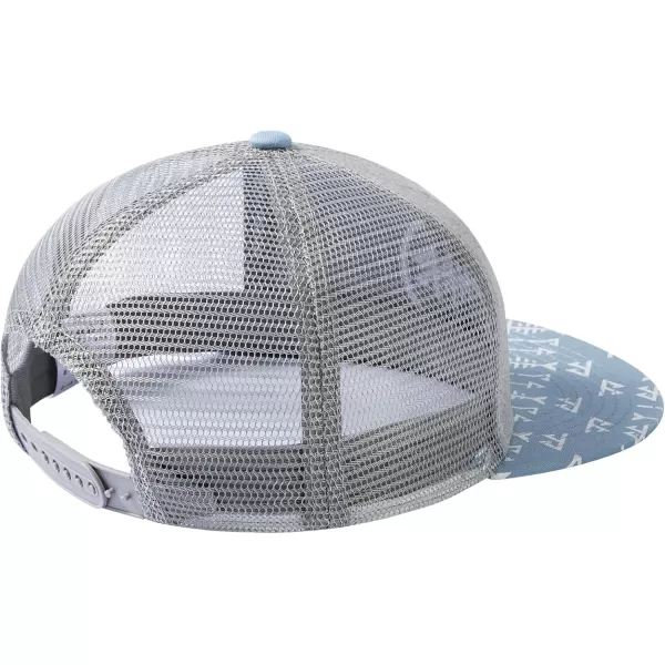 BASSDASH Flat Brim Trucker Cap Adjustable Snapback Hat Mesh Back for Men WomenHeather Grey and Blue