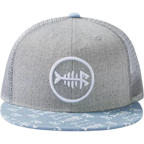 BASSDASH Flat Brim Trucker Cap Adjustable Snapback Hat Mesh Back for Men WomenHeather Grey and Blue