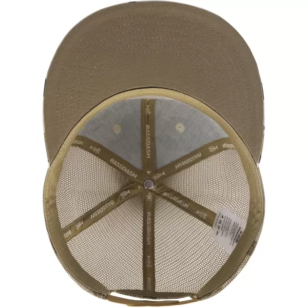 BASSDASH Flat Brim Trucker Cap Adjustable Snapback Hat Mesh Back for Men WomenMountain Camo
