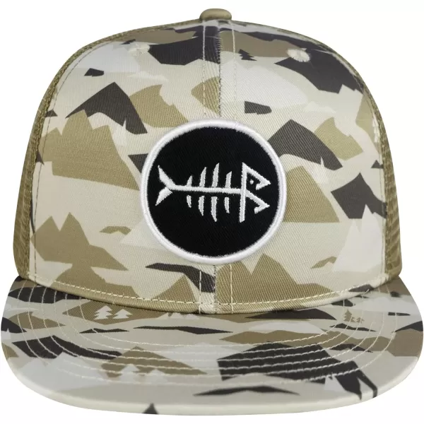 BASSDASH Flat Brim Trucker Cap Adjustable Snapback Hat Mesh Back for Men WomenMountain Camo