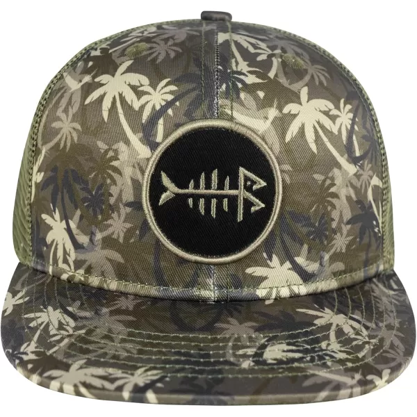 BASSDASH Flat Brim Trucker Cap Adjustable Snapback Hat Mesh Back for Men WomenPalm Tree Camo